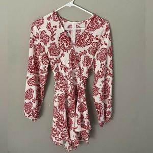 Red and White Pattern Long Sleeve Dress